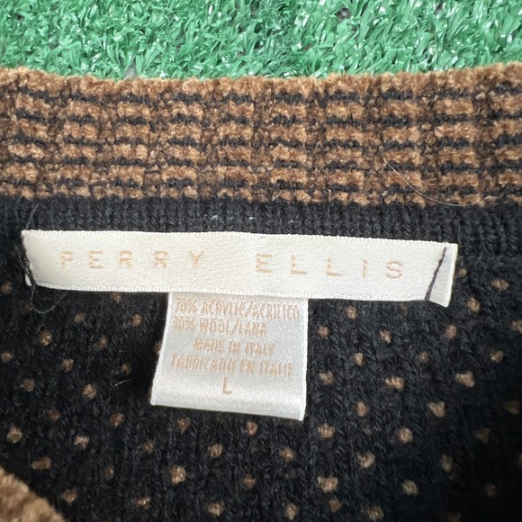 VTG Perry Ellis Acrylix Wool Italy Sweater Womens Size 8 23.5x22.5" Brown 90s - Picture 3 of 7